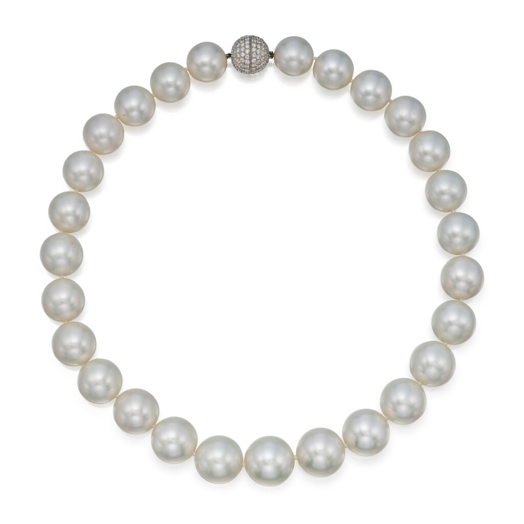 View full screen - View 1 of Lot 455. Cultured Pearl and Diamond Necklace.