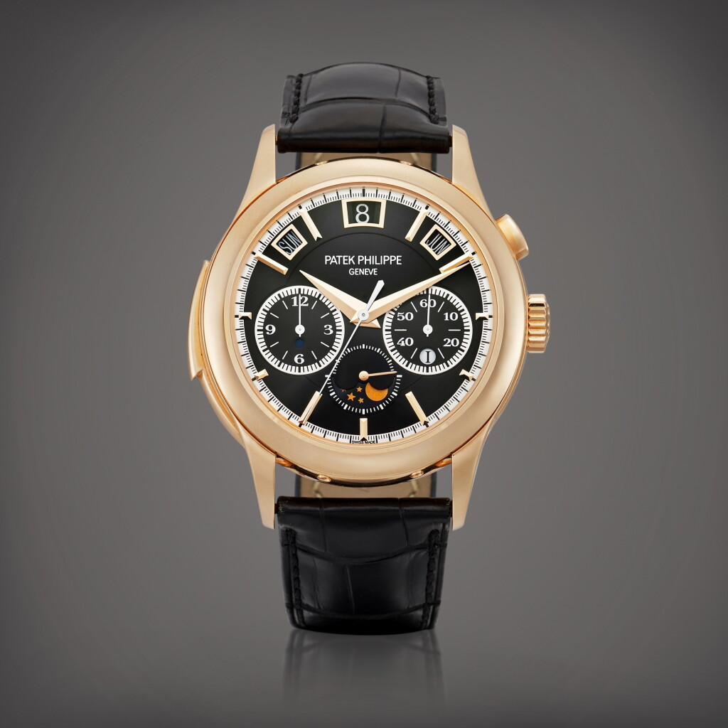 View full screen - View 1 of Lot 2259. Reference 5208 | A pink gold minute repeating perpetual calendar single button chronograph wristwatch with moon phases, leap year and day and night indication, Circa 2021 | 百達翡麗 | 型號5208 | 粉紅金三問萬年曆單按鈕計時腕錶,備月相、閏年及晝夜顯示,約2021年製.