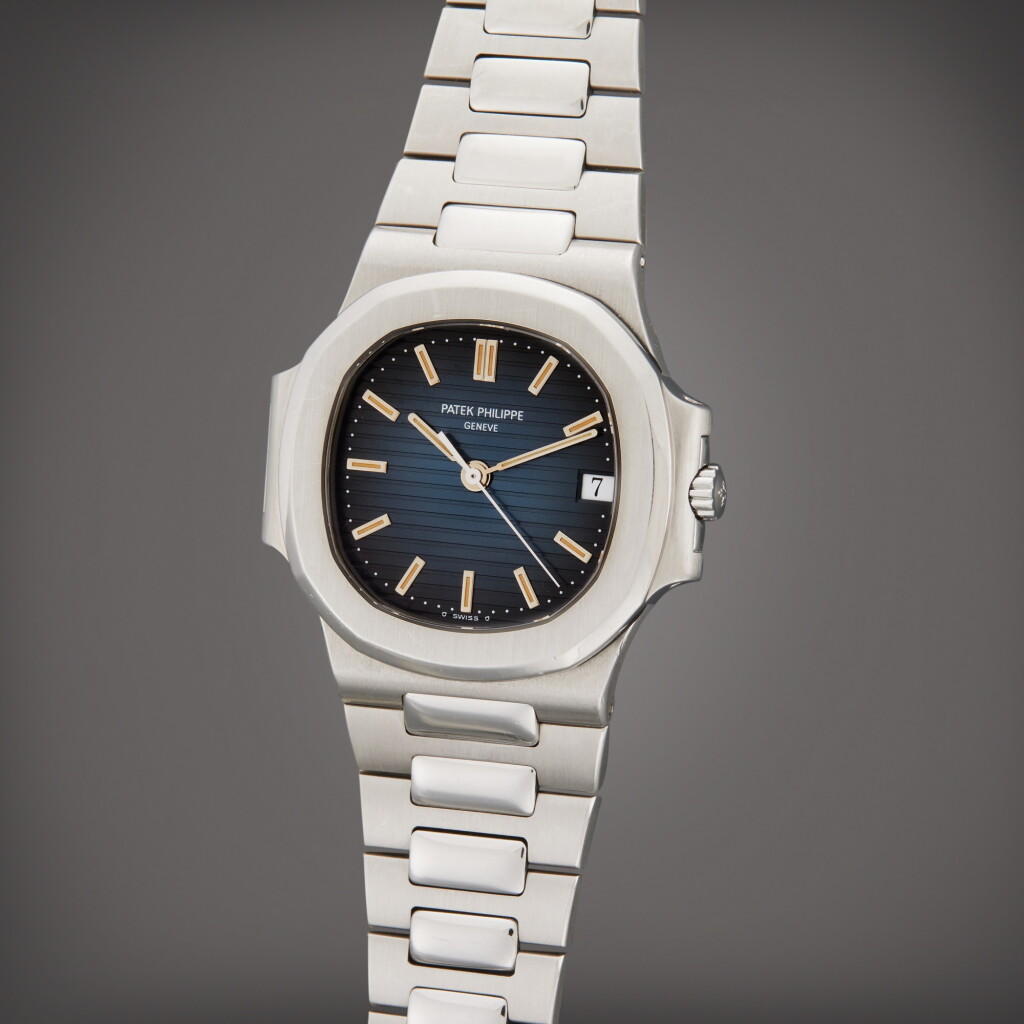 View full screen - View 1 of Lot 438. Reference 3800/001 Nautilus | A stainless steel automatic wristwatch with date and bracelet, Circa 1985.