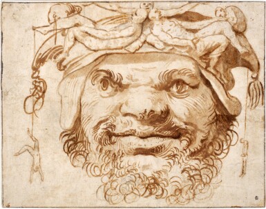 View full screen - View 1 of Lot 31. Jusepe de Ribera, Grotesque head with a fool hat.