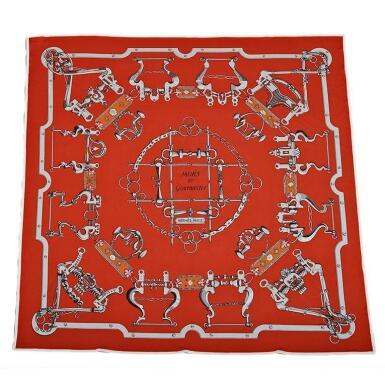View full screen - View 1 of Lot 152. Hermès "Mors et Gourmettes" Scarf 90cm of Silk Jersey .
