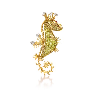 View full screen - View 1 of Lot 1801. Peridot, Diamond and Ruby Brooch | 蒂芙尼 Schlumberger 設計 | 橄欖石 配 鑽石 及 紅寳石 胸針.