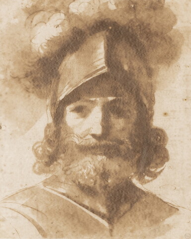 View full screen - View 1 of Lot 28. A study of a bearded man wearing armour and a plumed helmet, possibly for Mars or Argantes .