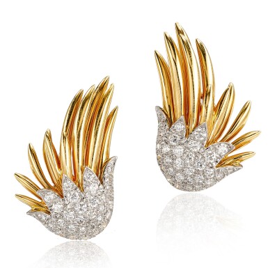 View full screen - View 1 of Lot 2944. 'Flame' Pair of Diamond Earrings | 蒂芙尼 Schlumberger 設計 | 'Flame' 鑽石耳環一對.