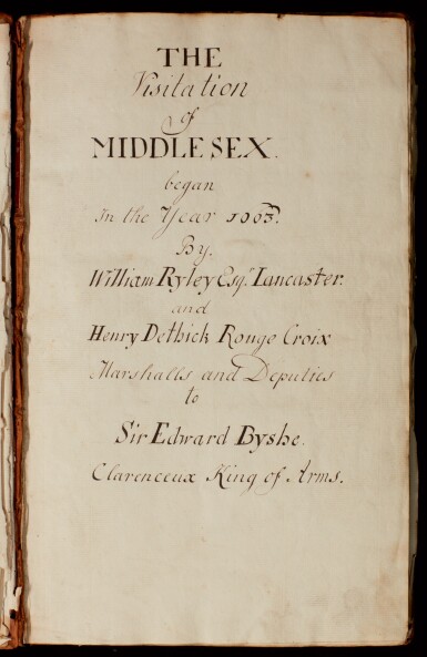 View full screen - View 1 of Lot 49. Heraldic Manuscript--William Ryley and Henry Dethick | Visitation of Middlesex of 1663, manuscript.
