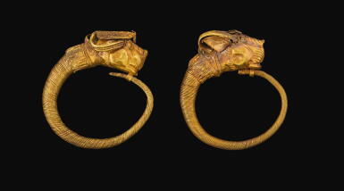 View full screen - View 1 of Lot 80. A PAIR OF HELLENISTIC GOLD EARRINGS, CIRCA LATE 4TH/3RD CENTURY B.C..