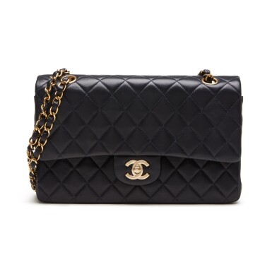 View full screen - View 1 of Lot 164. Dark Navy Quilted Lambskin Leather Medium Classic Double Flap Bag Gold Hardware, 2002.