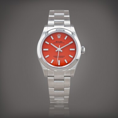 View full screen - View 1 of Lot 723. Oyster perpetual 'coral red', reference 277200 Montre bracelet en acier | Stainless steel wristwatch with bracelet Vers 2021 | Circa 2021.