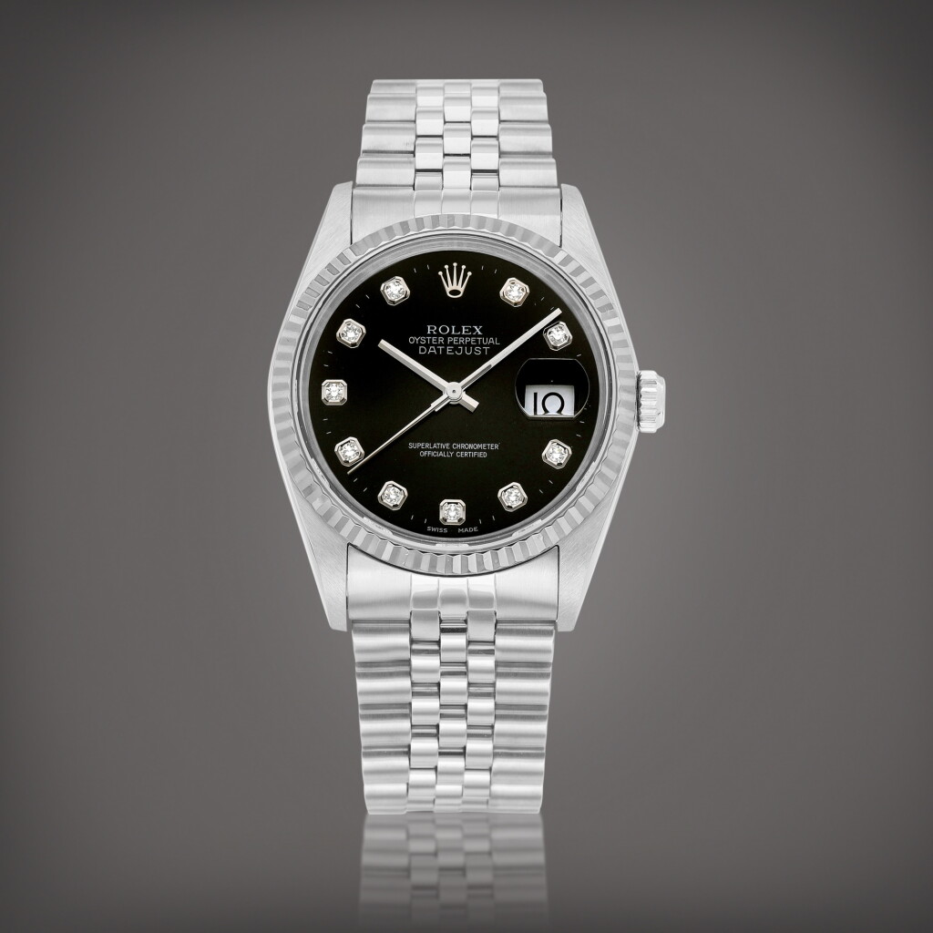 View full screen - View 1 of Lot 934. DateJust, Reference 16234 | A stainless steel and diamond-set wristwatch with date and bracelet, Circa 2001 | 勞力士 | DateJust 型號16234 | 精鋼鑲鑽石鏈帶腕錶,備日期顯示,約2001年製.