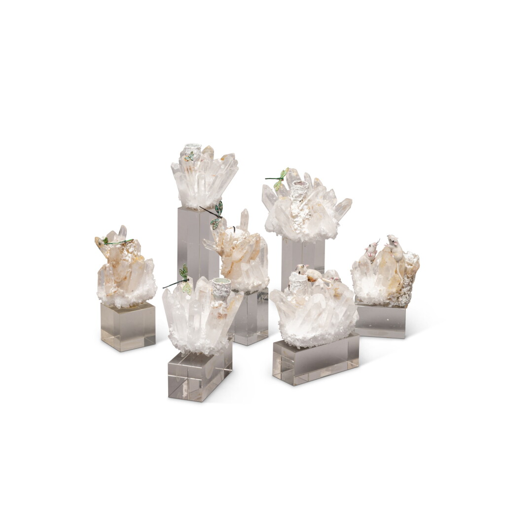 View full screen - View 1 of Lot 86. A set of seven rock crystal and resin candlesticks, modern.