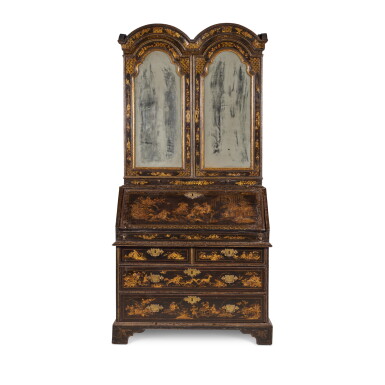 View full screen - View 1 of Lot 18. A George I Black and Gold Japanned Double Dome Bureau Cabinet, Circa 1725.