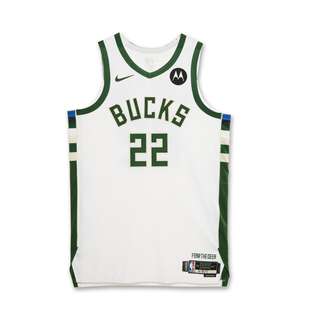 View full screen - View 1 of Lot 87. Khris Middleton Milwaukee Bucks 2024-2025 Game Worn Association Edition Jersey.