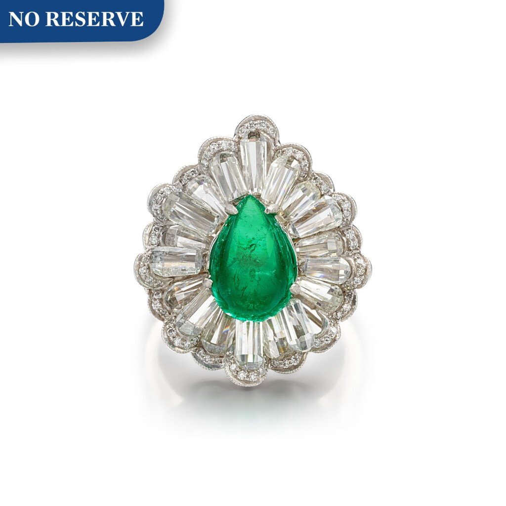 View full screen - View 1 of Lot 1218. EMERALD AND DIAMOND RING | 祖母綠 配 鑽石 戒指 .
