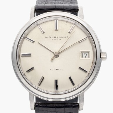 View full screen - View 1 of Lot 683. Reference 5281 | A stainless steel automatic wristwatch with date, Circa 1965.