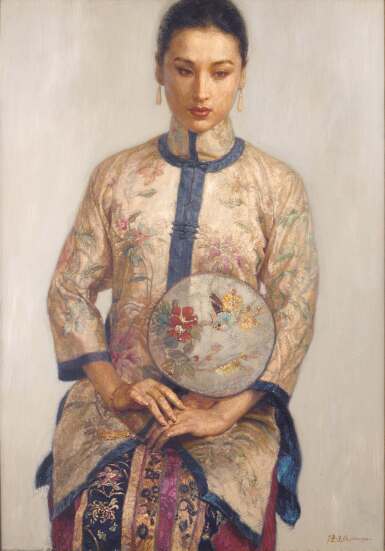 View full screen - View 1 of Lot 1046. Chen Yifei 陳逸飛 | Beauty with fan 扇.