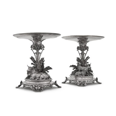 View full screen - View 1 of Lot 93. Two 19th century French silver centrepiece stands, Christofle & Cie, Paris 1863 and 1873.