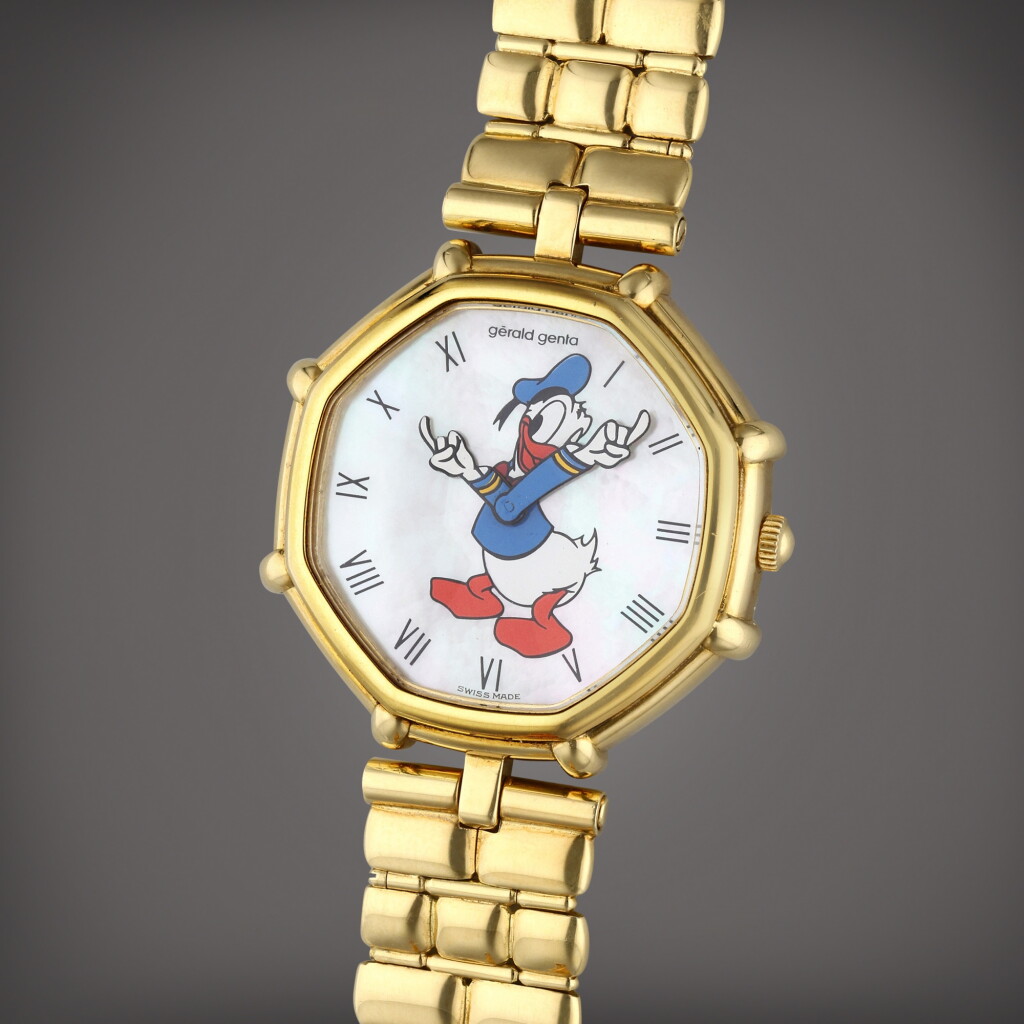 View full screen - View 1 of Lot 106. Reference G3250.7 Retro Disney | A yellow gold wristwatch with bracelet and mother-of-pearl dial, Circa 2000.
