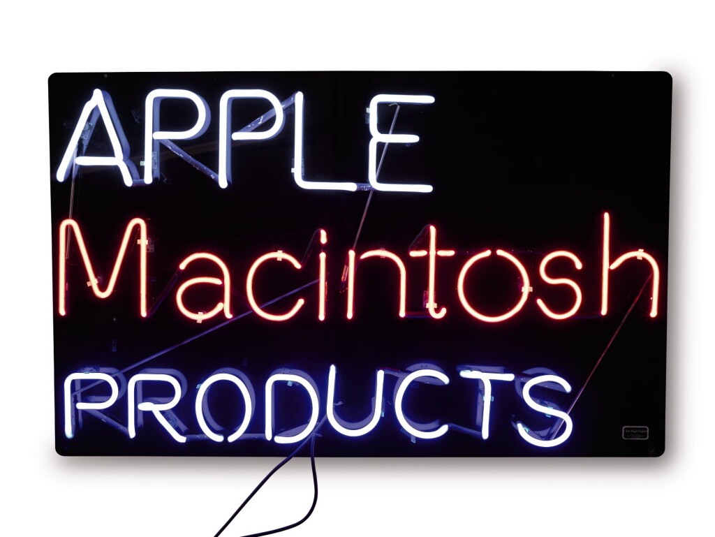 View full screen - View 1 of Lot 46. APPLE COMPUTER, INC. | ORIGINAL NEON "APPLE MACINTOSH PRODUCTS" SIGN, CIRCA 1985-1989.