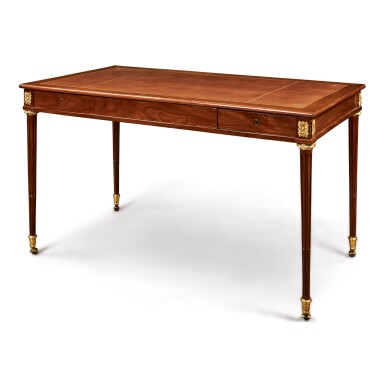 View full screen - View 1 of Lot 188. A LOUIS XVI GILT BRONZE-MOUNTED MAHOGANY BUREAU PLAT BY PASQUIER, CIRCA 1780.