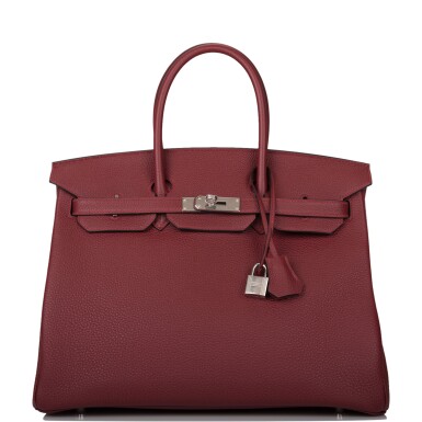 View full screen - View 1 of Lot 61. Rouge H Togo Leather Birkin 35 Palladium Hardware, 2020.