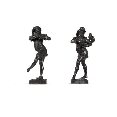 View full screen - View 1 of Lot 180. Attributed to John Cheere, 1709-1787 | Pair of Figures of Scaramouche and Pantalone.