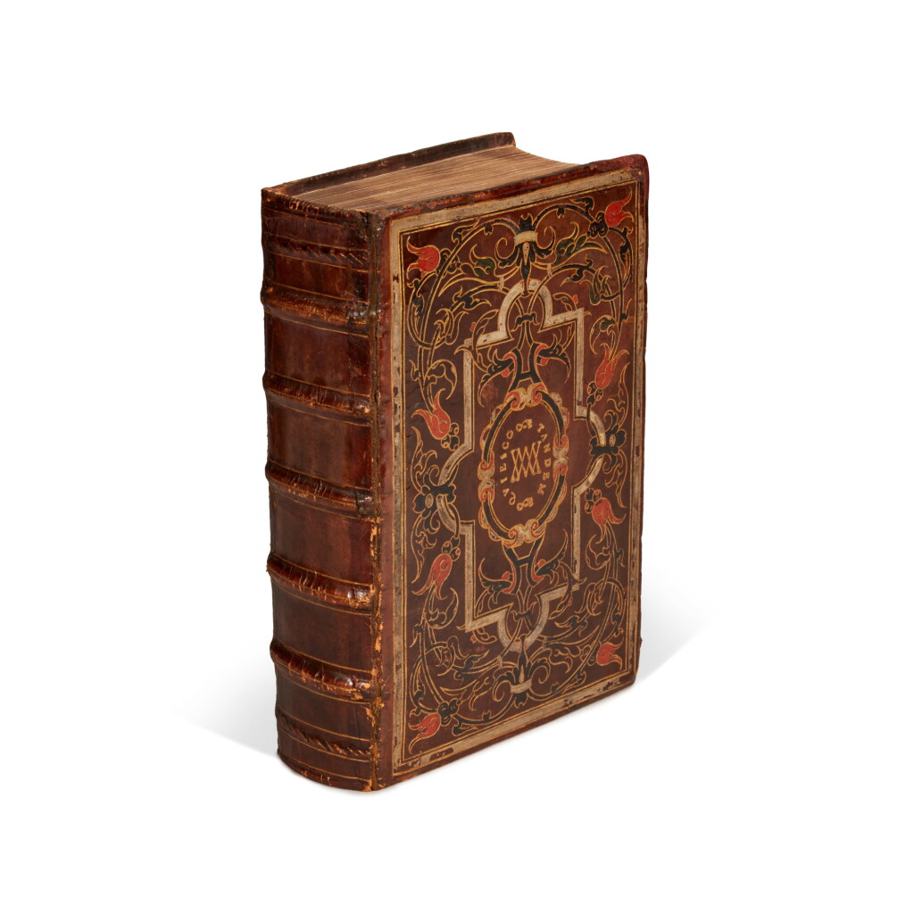 View full screen - View 1 of Lot 1858. Turnèbe, Adversariorum tomus primus, Paris, 1564, contemporary French mosaïque binding for Claude Cauchon de Maupas.