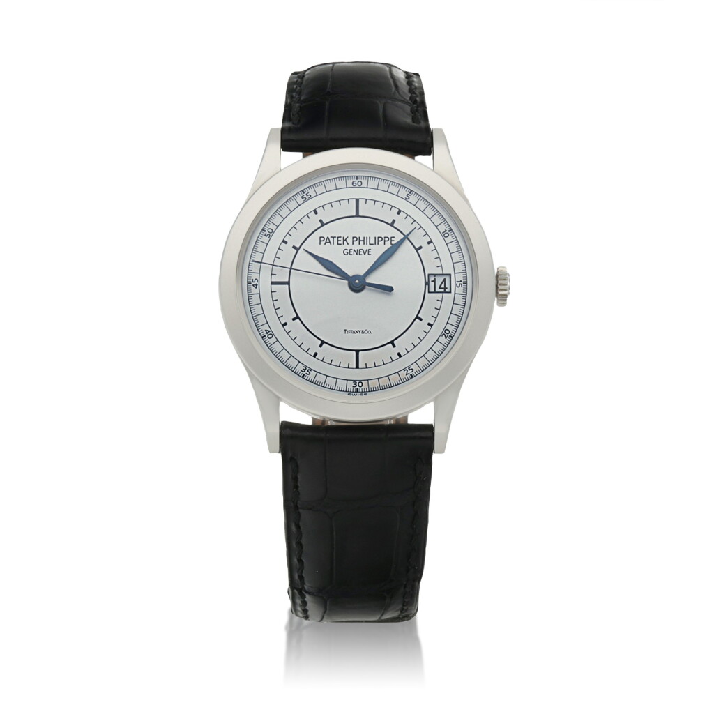 View full screen - View 1 of Lot 4. Retailed by Tiffany & Co. Ref. 5296G-001 White gold wristwatch with date Circa 2005 | 百達翡麗 | 5296G-001型號白金腕錶備日期顯示,零售商為蒂芙尼,年份約2005.
