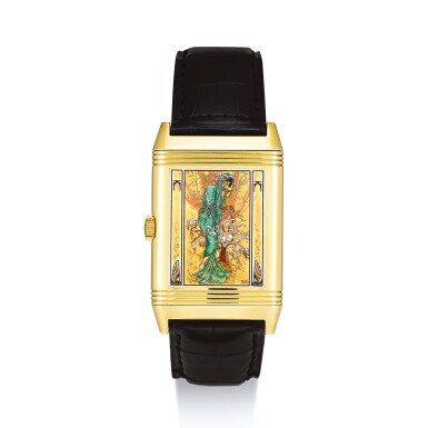 View full screen - View 1 of Lot 2256. JAEGER LECOULTRE | REVERSO "FOUR SEASONS", REFERENCE 276.1.62 A LIMITED EDITION YELLOW GOLD REVERSIBLE WRISTWATCH WITH ENAMEL DIAL AND PAINTED ENAMEL PORTRAIT, CIRCA 1996 " | 積家 | Reverso 四季之冬 型號276.1.62 限量版黃金可翻轉腕錶,備琺瑯錶盤及彩繪琺瑯肖像,錶殼編號1912001及25/25,約1996年製".