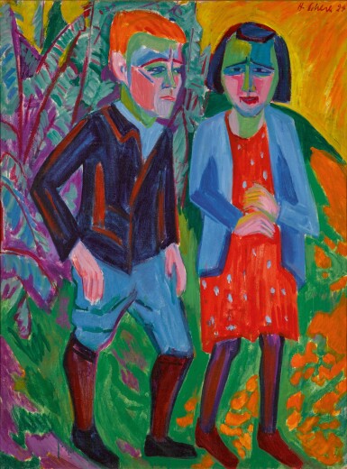 View full screen - View 1 of Lot 14. Pair in Landscape (recto), Portrait of a man with pipe (verso), 1924.