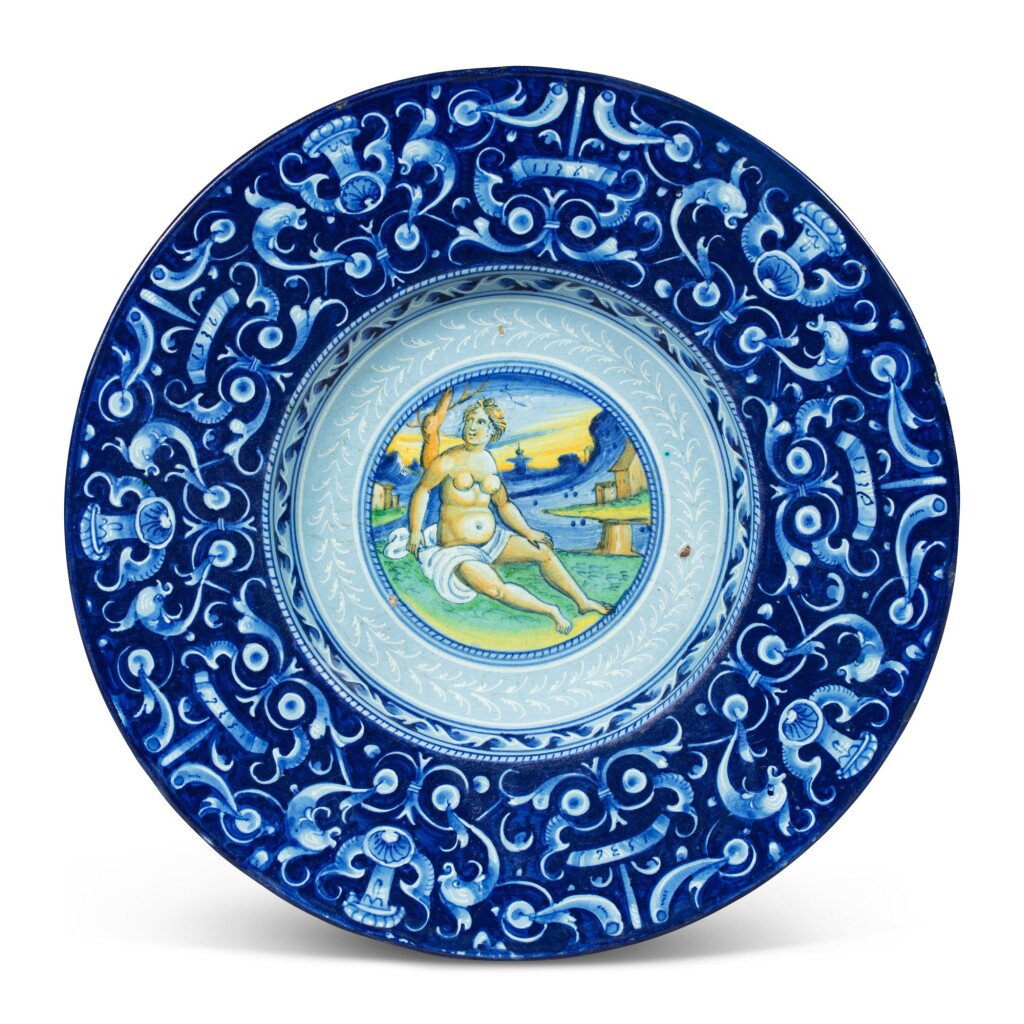 View full screen - View 1 of Lot 177. A Faenza dated berrettino-ground dish, 1536.