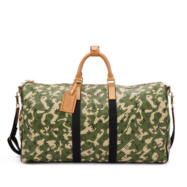 View full screen - View 1 of Lot 56. Green, Beige, and Black Monogramouflage Coated Canvas Keepall 55 Bandoulière Gold Hardware, 2008.