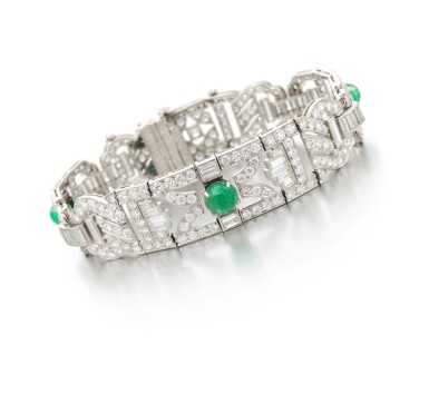 View full screen - View 1 of Lot 45. Tiffany & Co., Emerald and diamond bracelet (Tiffany & Co., Bracciale in smeraldi e diamanti).