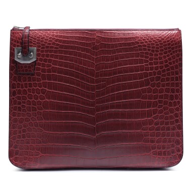 View full screen - View 1 of Lot 123. Rouge H Matte Porosus Crocodile City Hall Clutch Palladium Hardware, 2018.