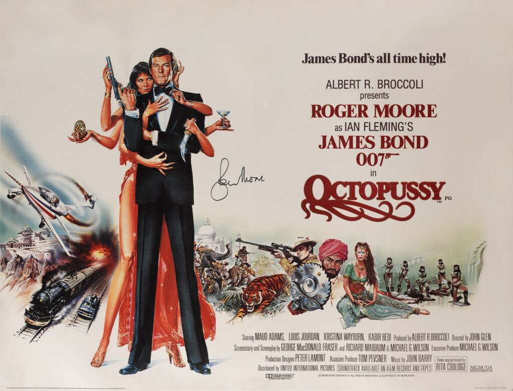 View full screen - View 1 of Lot 119. Octopussy (1983), poster, British, signed by Roger Moore.