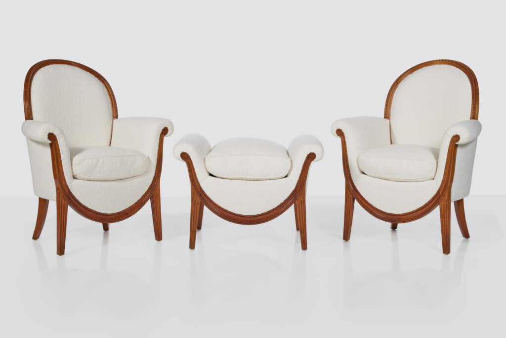 View full screen - View 1 of Lot 411. Pair of Armchairs and Ottoman.