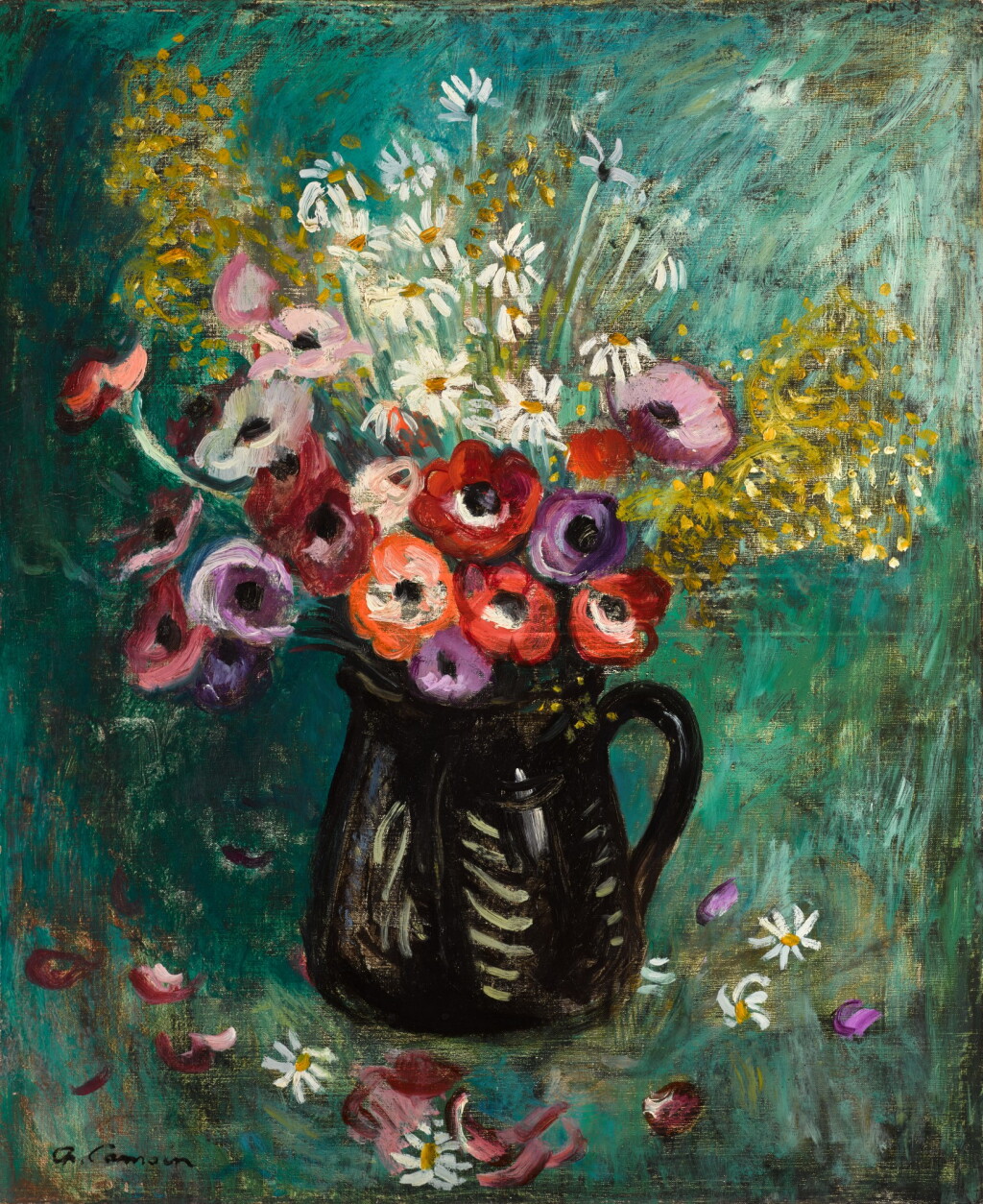 View full screen - View 1 of Lot 51. CHARLES CAMOIN | ANÉMONES ET MIMOSA AU POT JASPÉ.