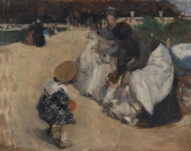 View full screen - View 1 of Lot 84. Child playing with nannies in the Luxembourg Garden .