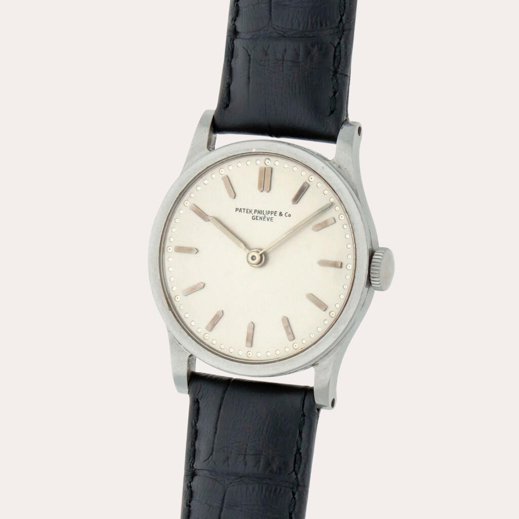 View full screen - View 1 of Lot 88. Calatrava, Reference 96 | A stainless steel wristwatch with gilt finished Gondolo movement | Made in 1912.