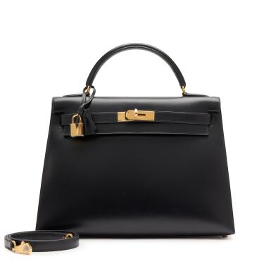 View full screen - View 1 of Lot 75. Vintage Black Box Kelly 32 Sellier Gold Hardware, 1999.