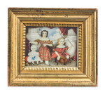 ATTRIBUTED TO MRS. MOSES B. RUSSELL (CLARISSA PETERS) | MINIATURE PORTRAIT OF THREE CHILDREN ON A NEOCLASSICAL PATIO