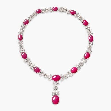 View full screen - View 1 of Lot 1455. Ruby, Colourless Sapphire and Diamond Necklace | 紅寶石 配 寶石 配 鑽石 項鏈.