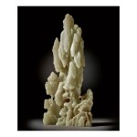 AN EXTRAORDINARY AND RARE PALE CELADON JADE MOUNTAIN, QING DYNASTY, 18TH CENTURY