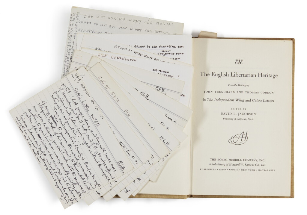 View full screen - View 1 of Lot 10. 6 VOLUMES FROM HAYEK'S LIBRARY, ONE VOLUME WITH MANUSCRIPT NOTECARDS, 1915-1984.