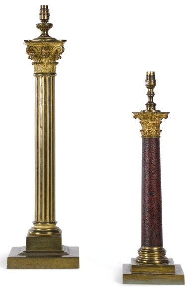 View full screen - View 1 of Lot 75. A BRASS COLUMNAR TABLE LAMP.