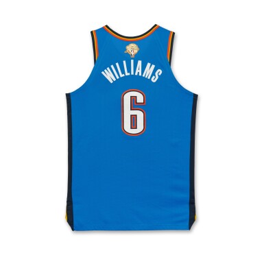 View full screen - View 1 of Lot 25. Jaylin Williams Oklahoma City Thunder 2025 Western Conference Finals Game Worn and 2025 NBA Finals Game Issued Icon Edition Jersey | ‘Championship Run’ | Matched to Game 3 Locker Room Image | Matched to the Western Conference Finals | 2 Games.