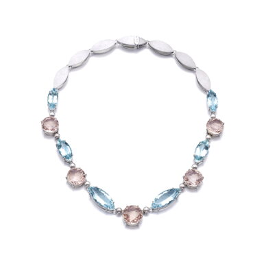 View full screen - View 1 of Lot 1011. Aquamarine and morganite necklace.