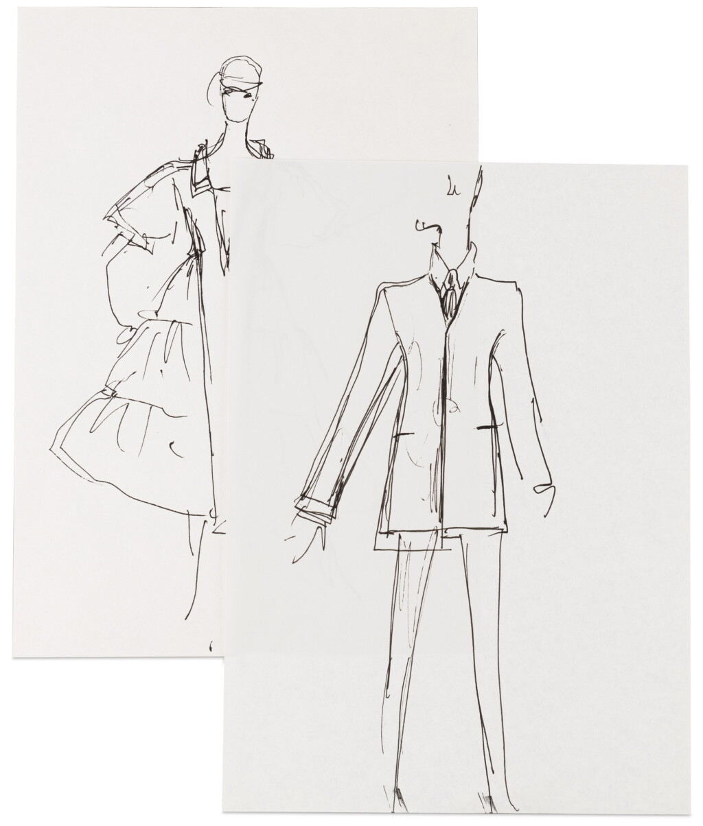 View full screen - View 1 of Lot 61. Two original sketches for fashion | Deux croquis de mode originaux.