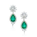 Pair of Emerald and Diamond Pendant-Earclips