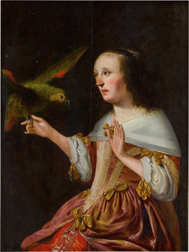 View full screen - View 1 of Lot 259. Portrait of a lady with a parrot.