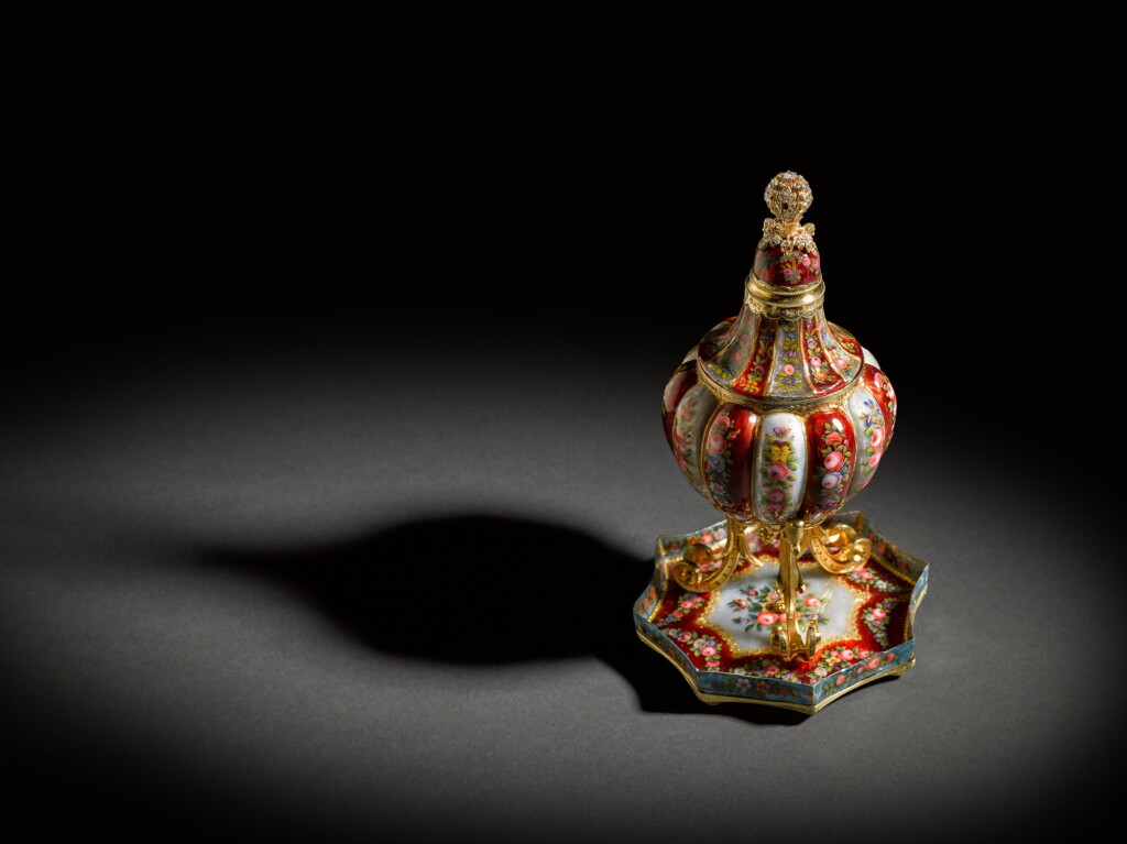 View full screen - View 1 of Lot 253. A rare Ottoman diamond-set and enamelled silver gilt incense burner, Turkey, 19th century.